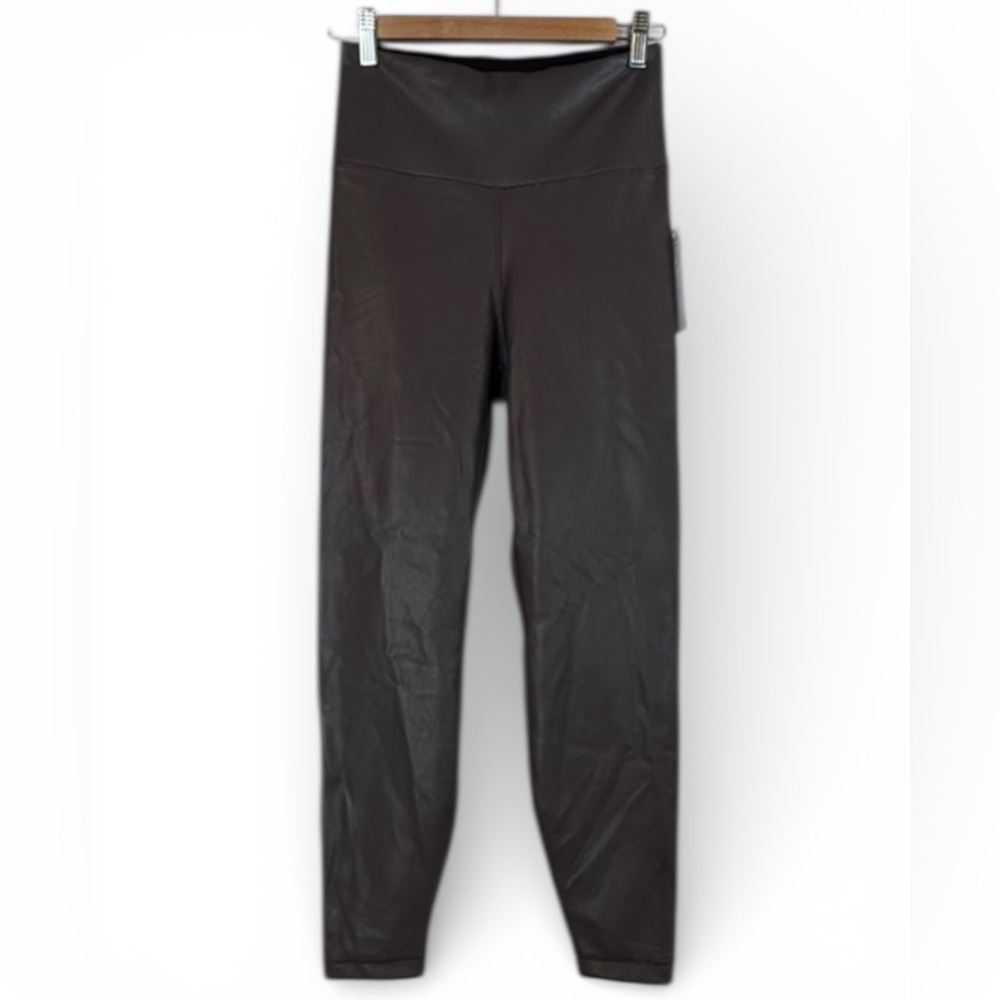 Yogalicious “Lady Love” Faux Leather Ankle Leggings Small Gray High Rise New